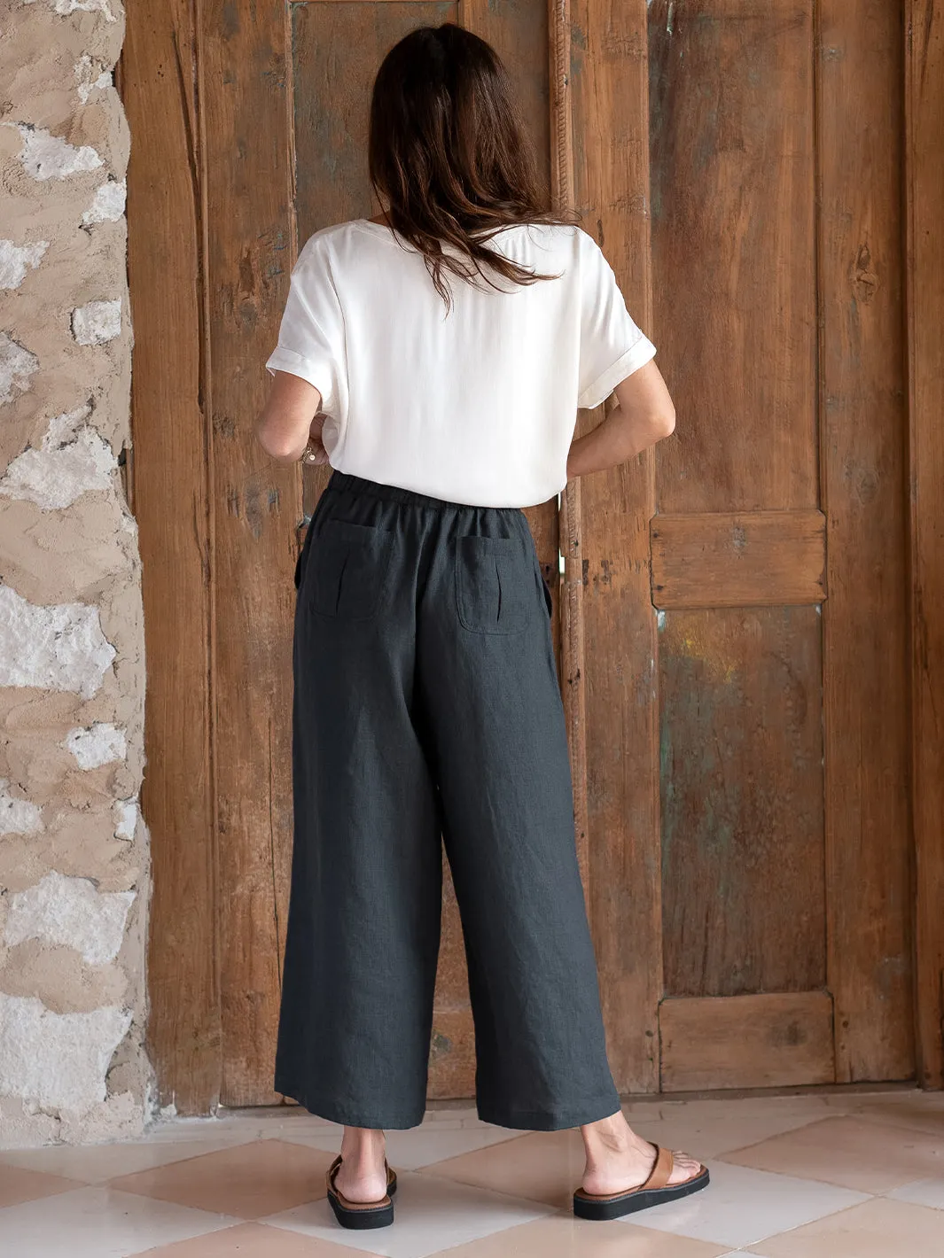 Gaia 7/8 Linen Pants Charcoal