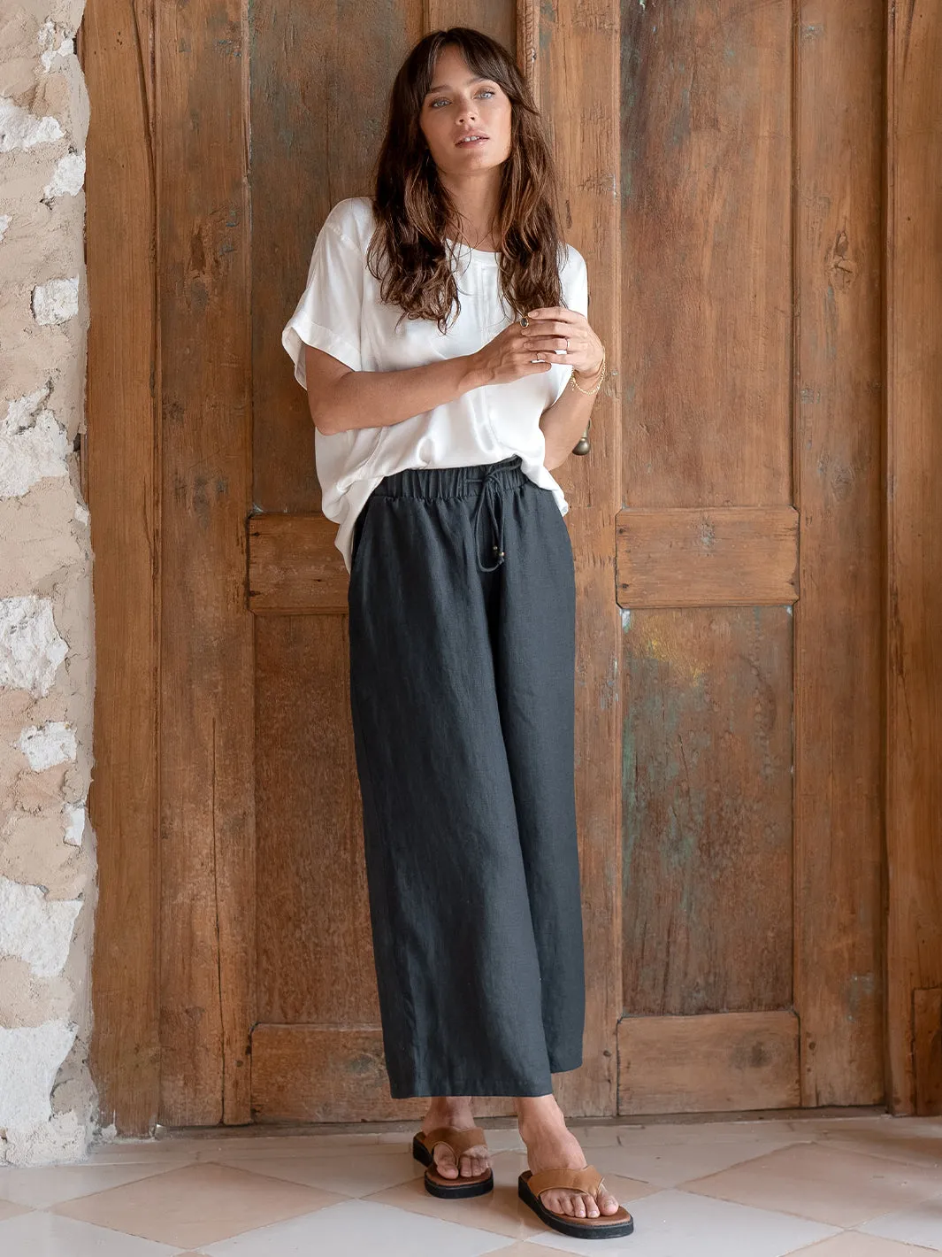 Gaia 7/8 Linen Pants Charcoal