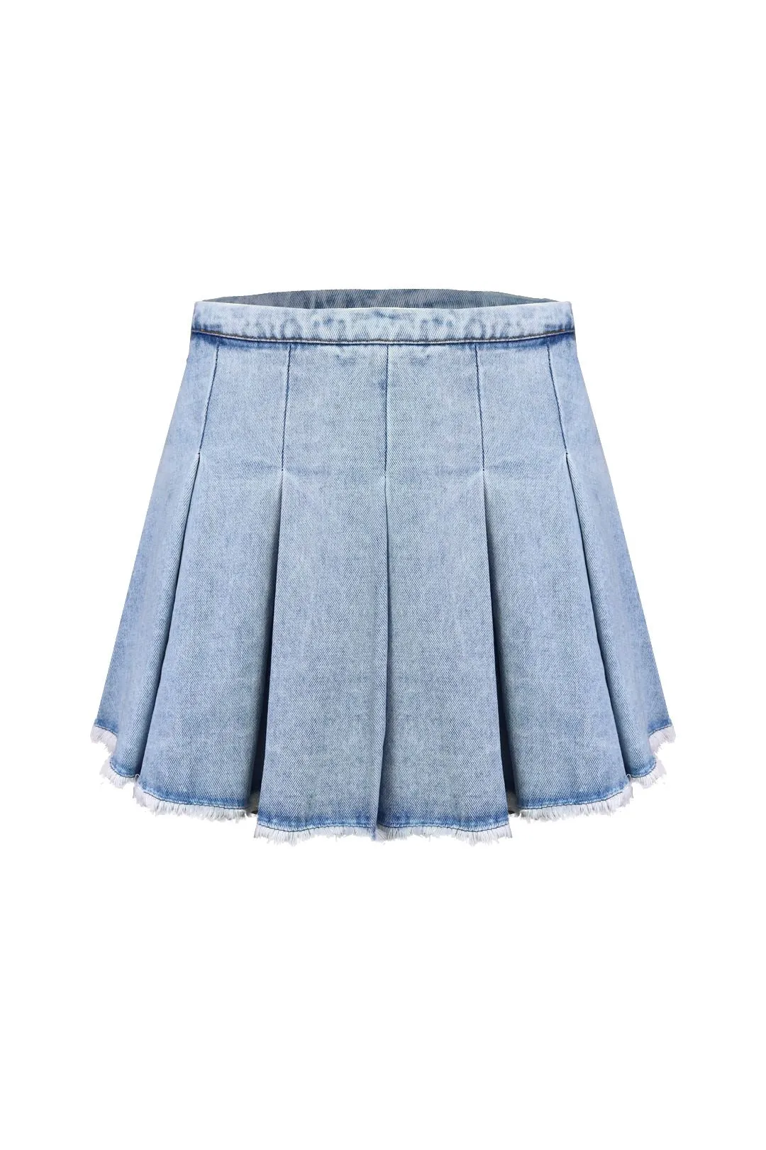 Get it Right Washed Denim Pleated Mini Skirt