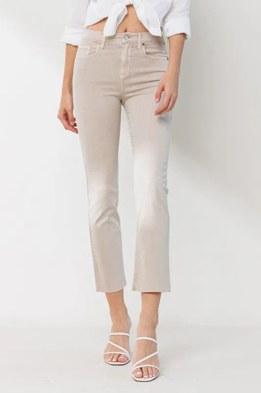 HIGH RISE SLIM STRAIGHT CROP JEANS- Grey Violeta