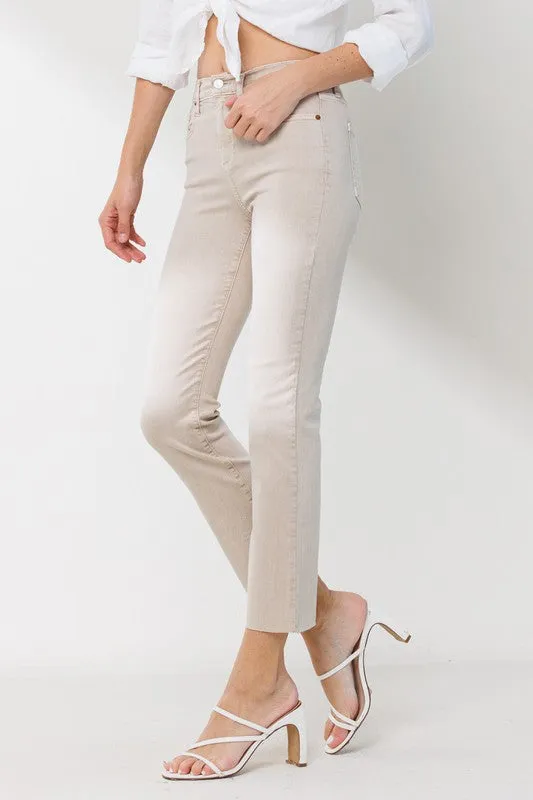 HIGH RISE SLIM STRAIGHT CROP JEANS- Grey Violeta