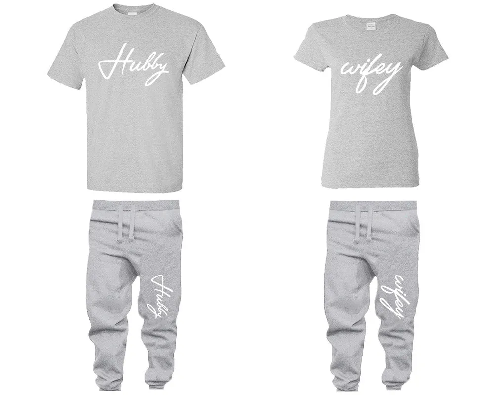 Hubby and Wifey Couple Matching Shirts and Jogger Pants, Shirt & Jogger Pants Top & Bottom Matching Set