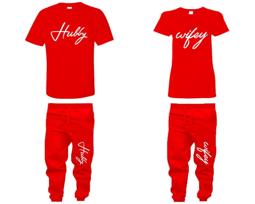 Hubby and Wifey Couple Matching Shirts and Jogger Pants, Shirt & Jogger Pants Top & Bottom Matching Set