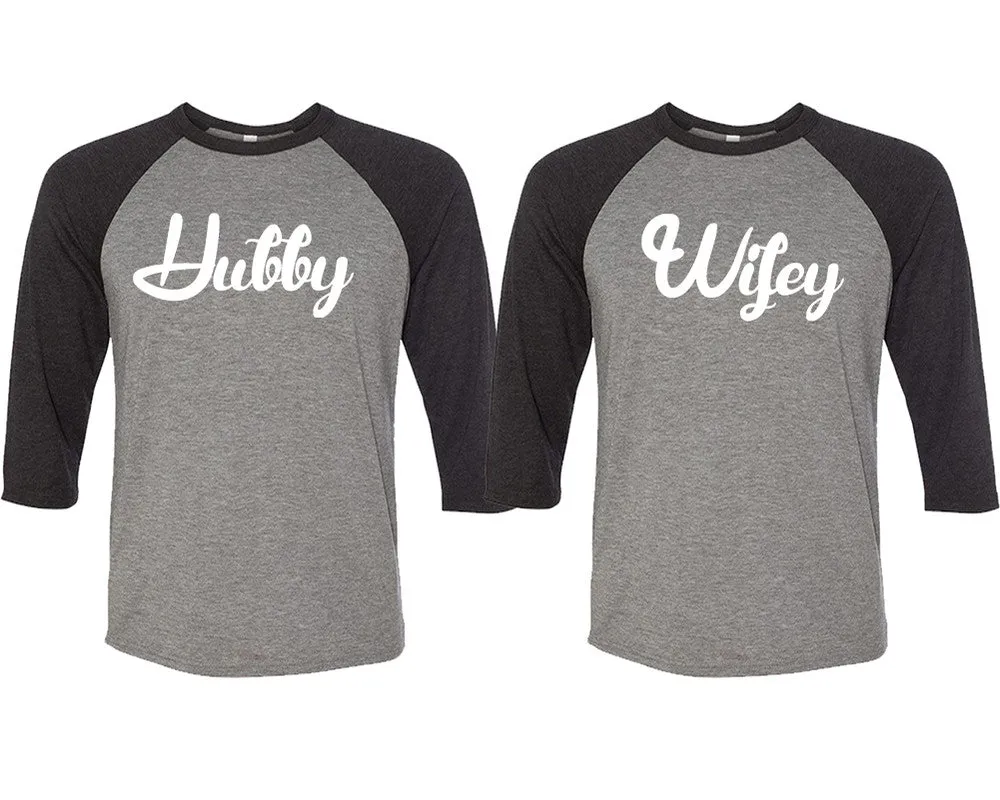 Hubby Wifey Couple Matching 3/4 Sleeve Baseball Shirts