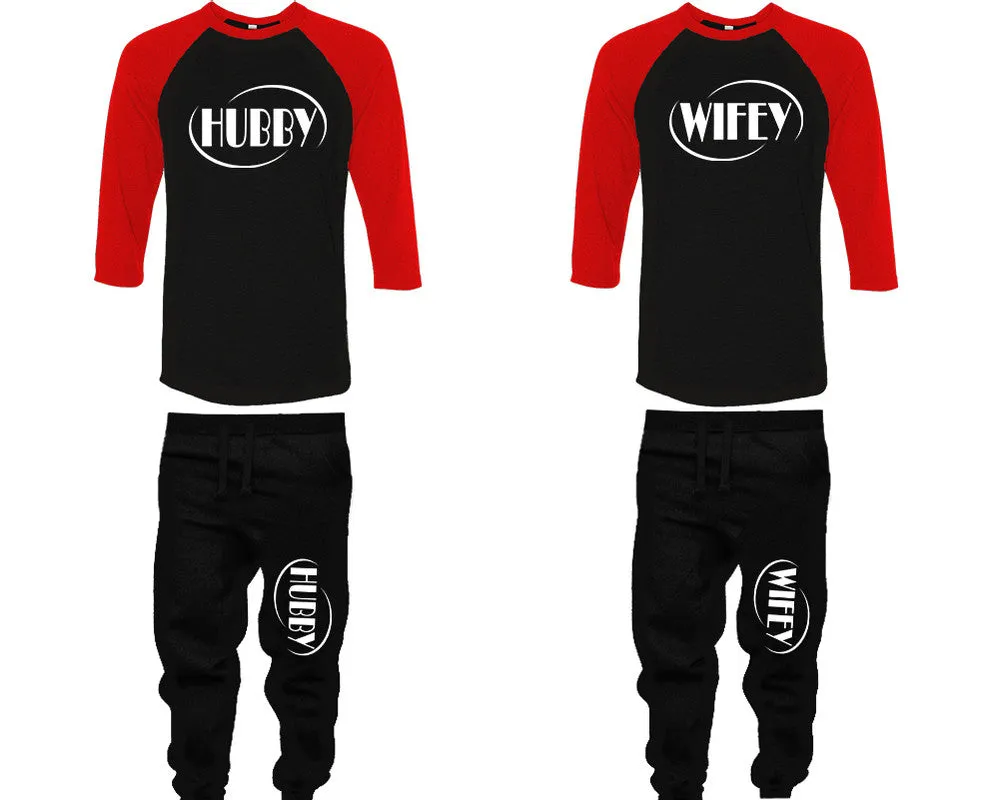 Hubby Wifey Couple Matching Baseball Shirts and Jogger Pants Top Bottom Sets