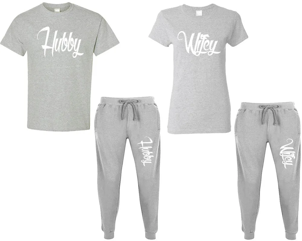 Hubby Wifey Couple Matching T Shirt and Jogger Pants Top & Bottom Sets