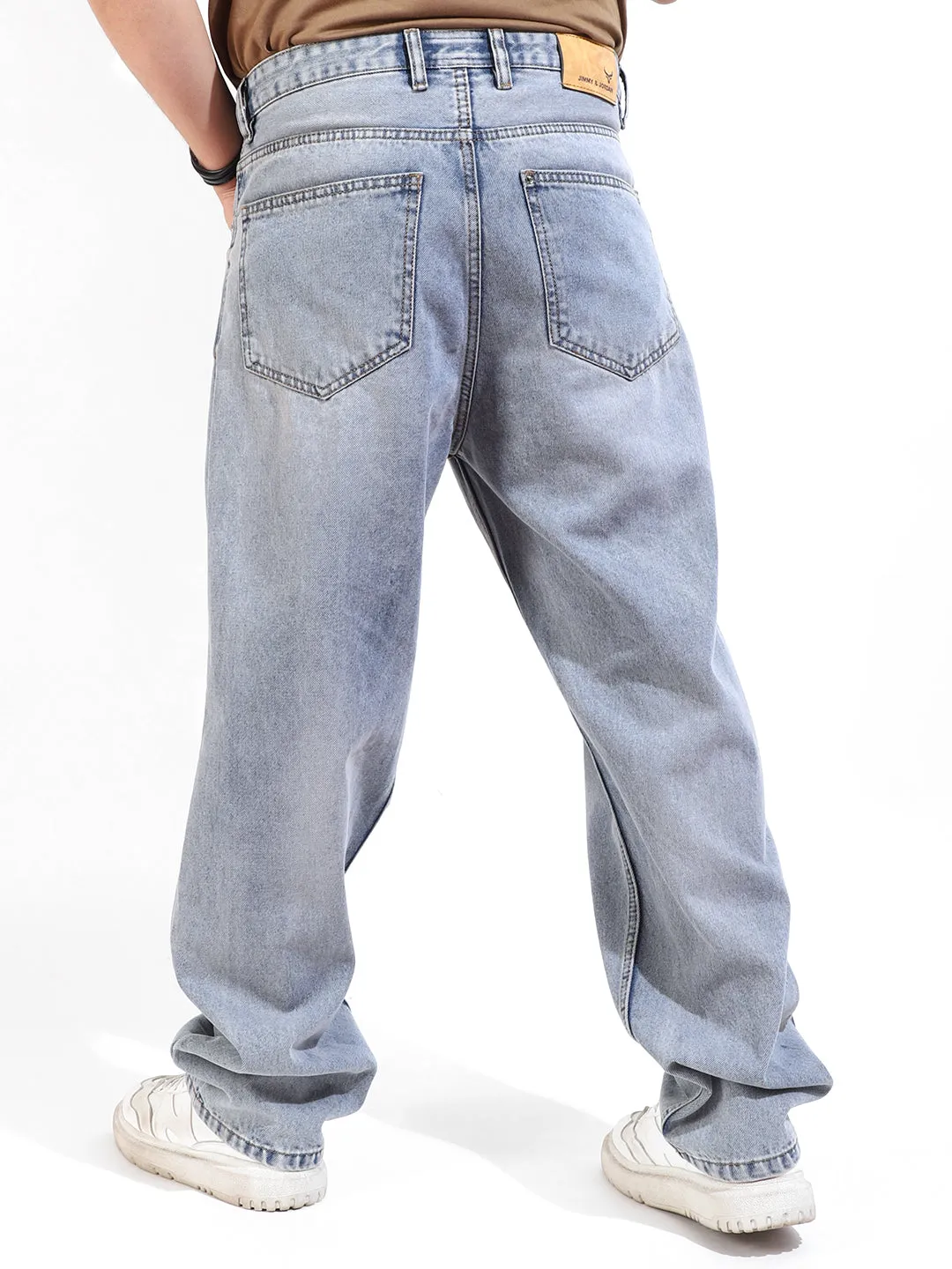 Ice Blue Baggy Fit Denim Jeans