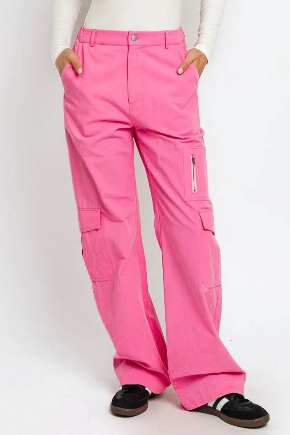 Just BE. Tasha Wide Leg Cargo Pants with Pockets