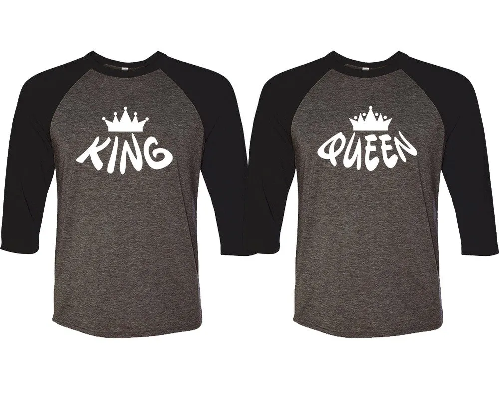 King Queen Couple Matching Baseball T Shirts