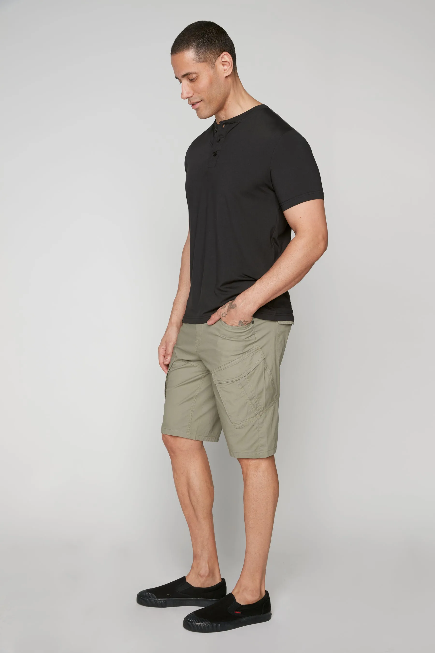 KRAVITZ - Mens 5-Pockets Pull-On Cargo Poplin Shorts - Light Olive