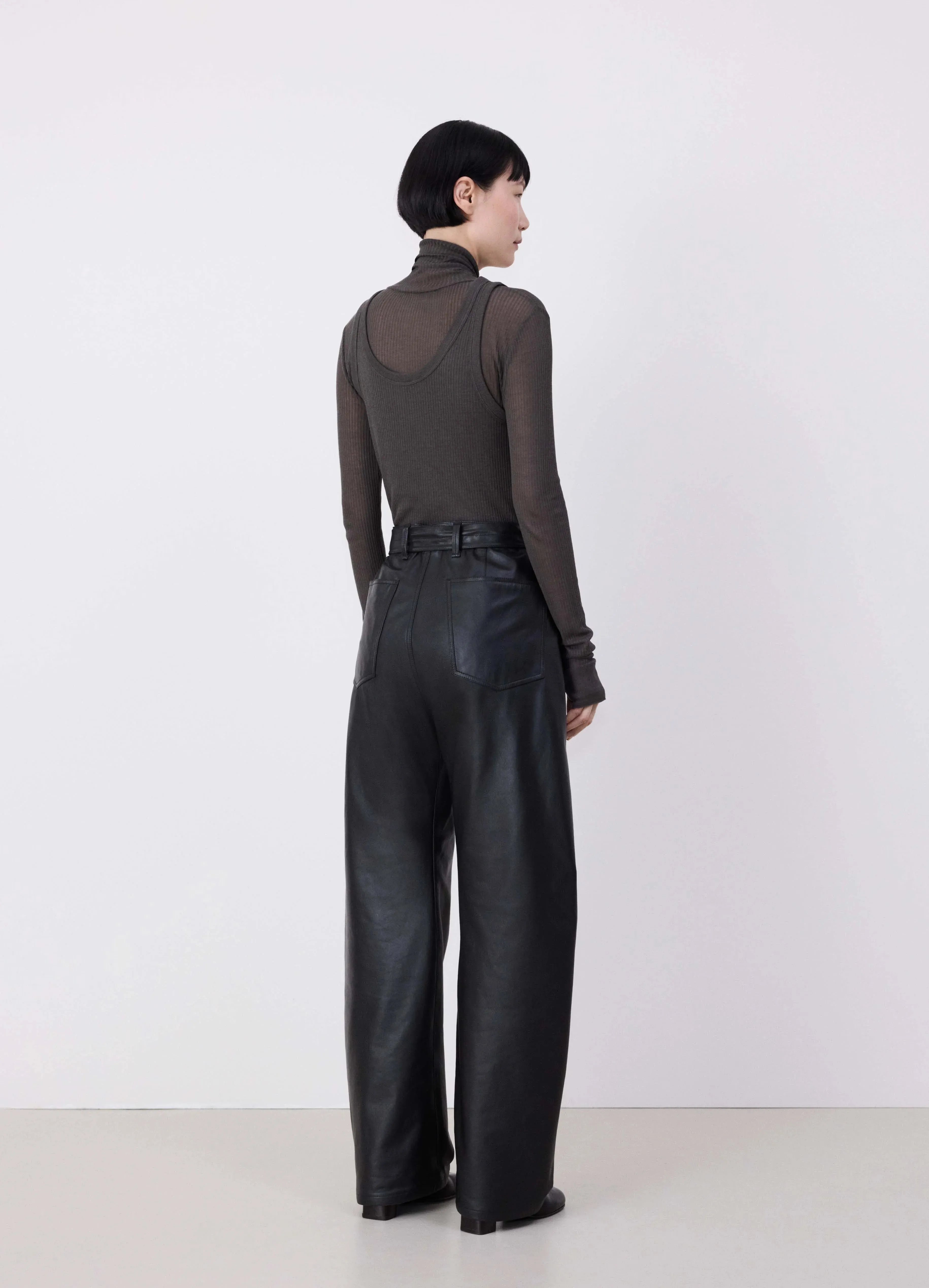 LEATHER BELTED TWISTED PANTS