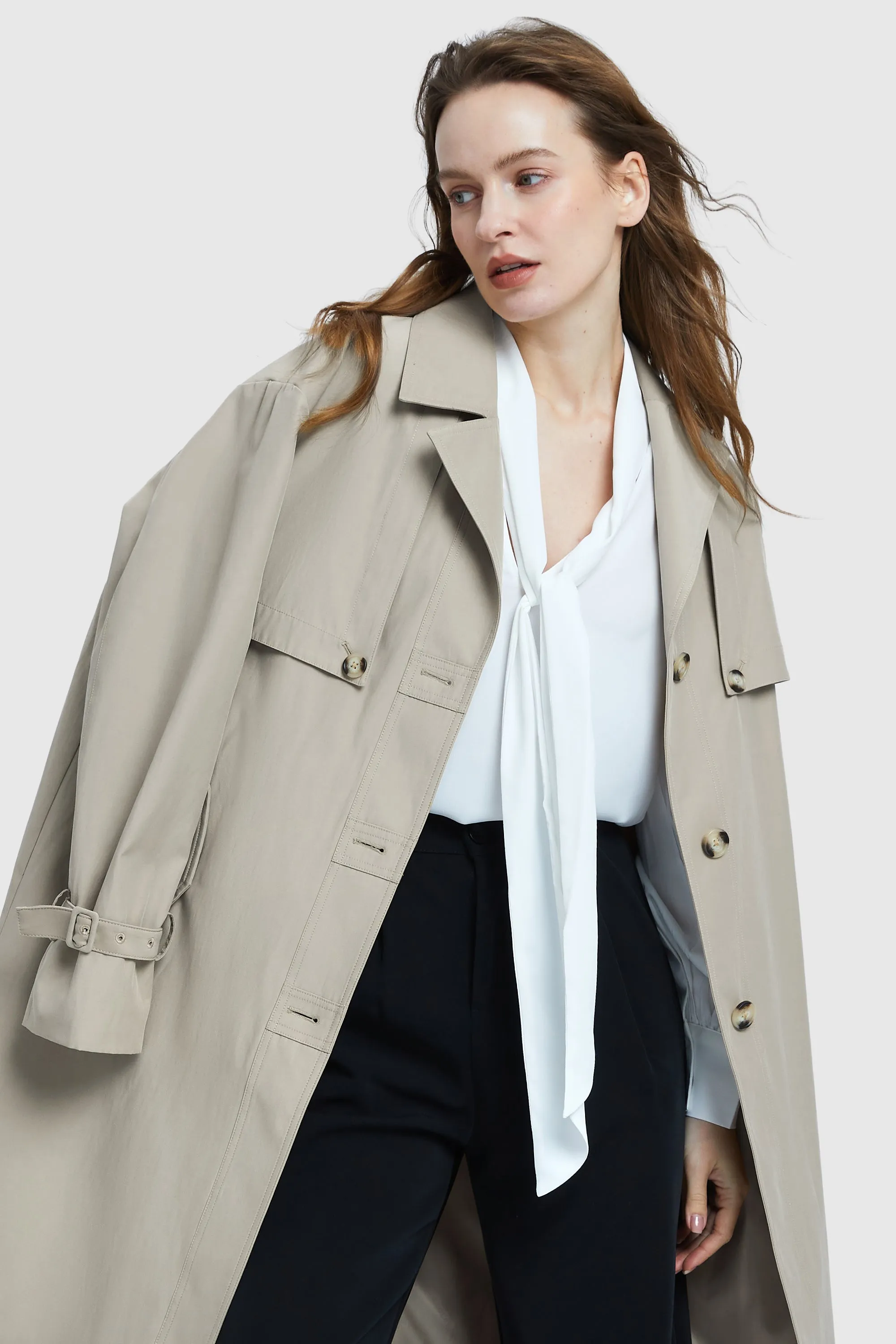 Long Single Breasted Trench Coat with Belt