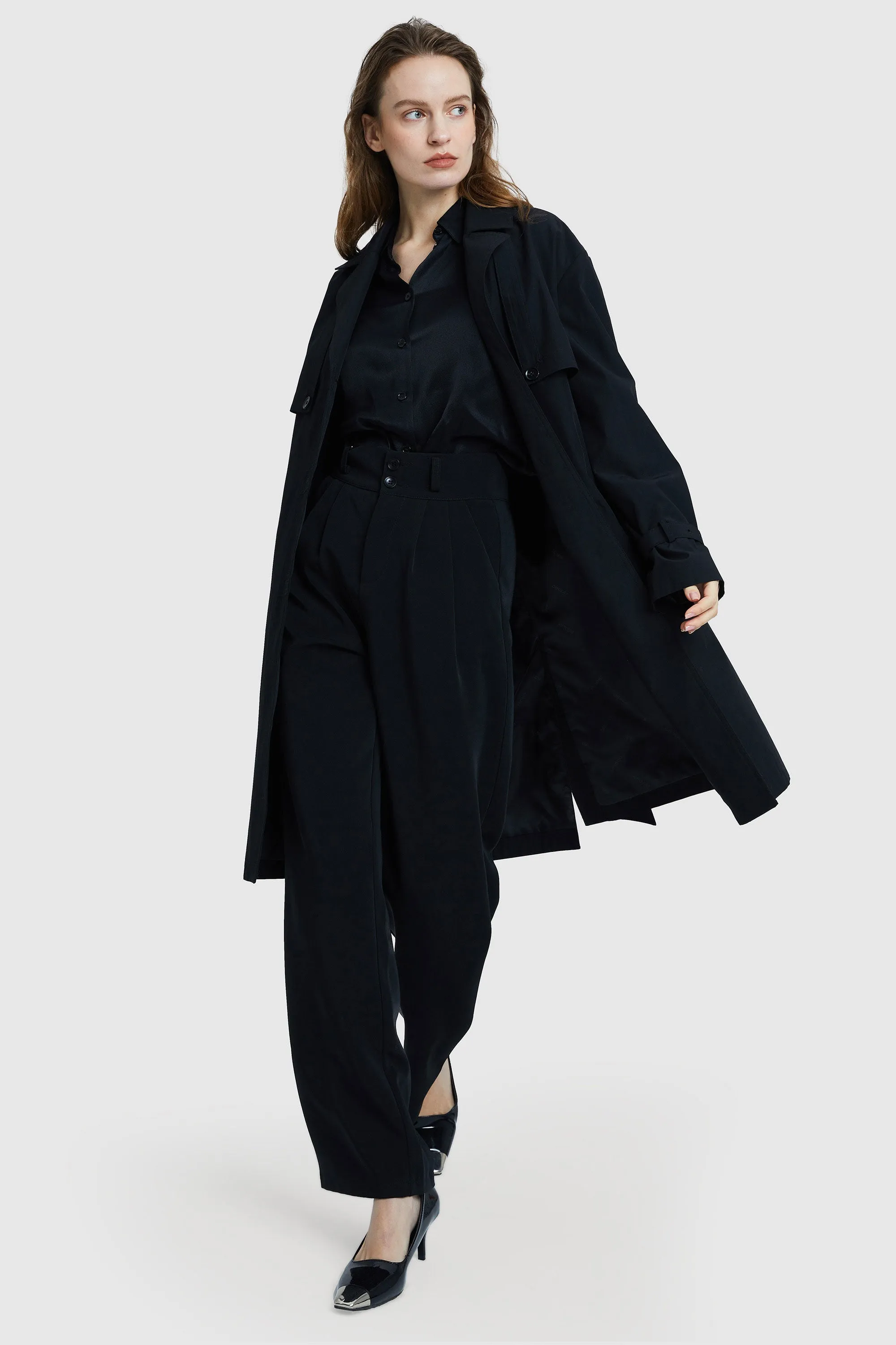 Long Single Breasted Trench Coat with Belt