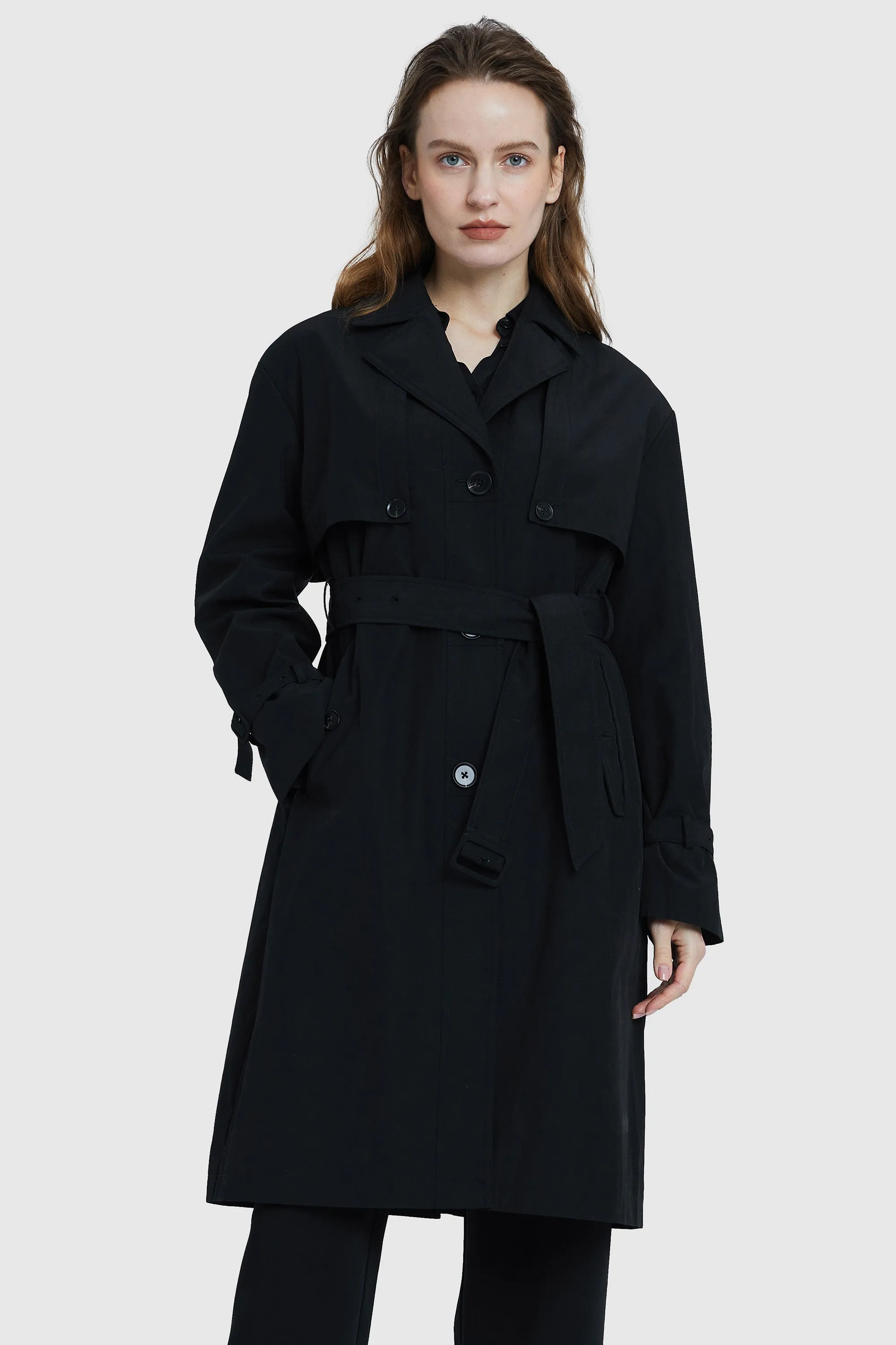 Long Single Breasted Trench Coat with Belt