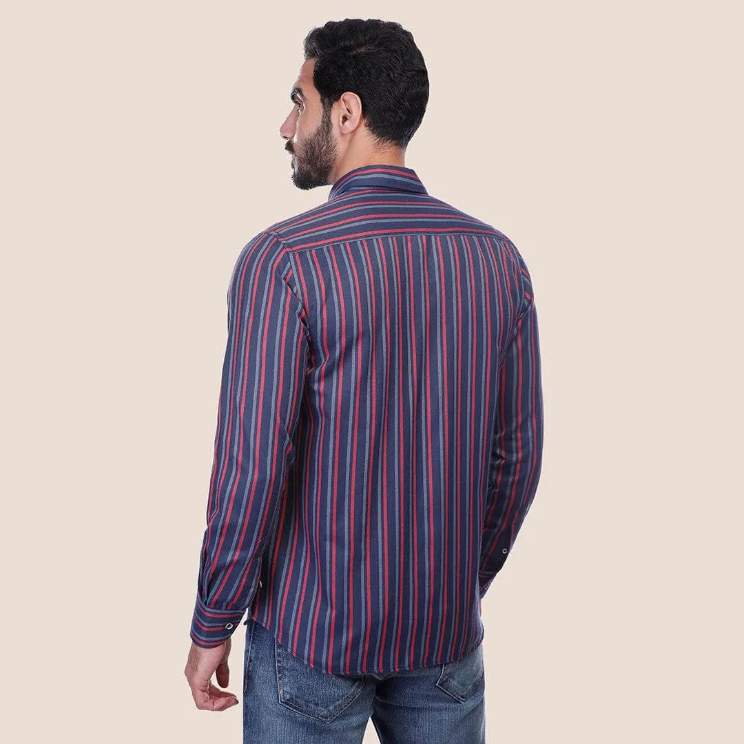 Long Sleeve Striped Shirt - NAVY * RED