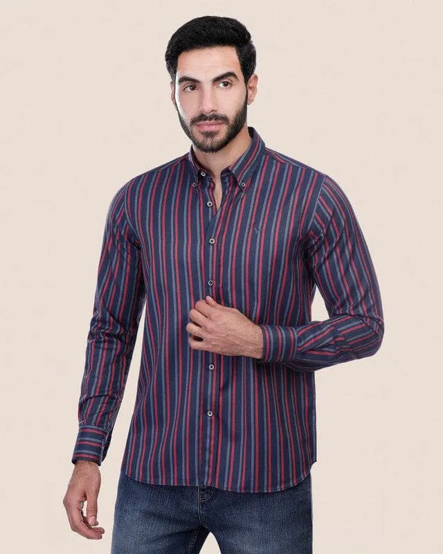 Long Sleeve Striped Shirt - NAVY * RED