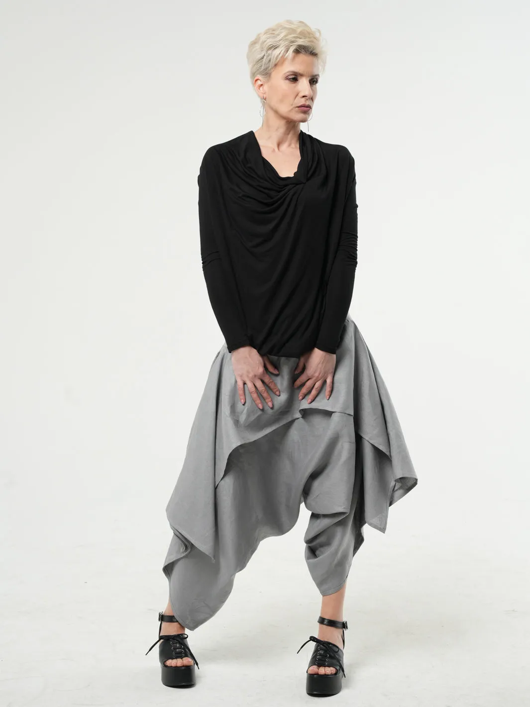 Long Sleeved Draped Top In Black