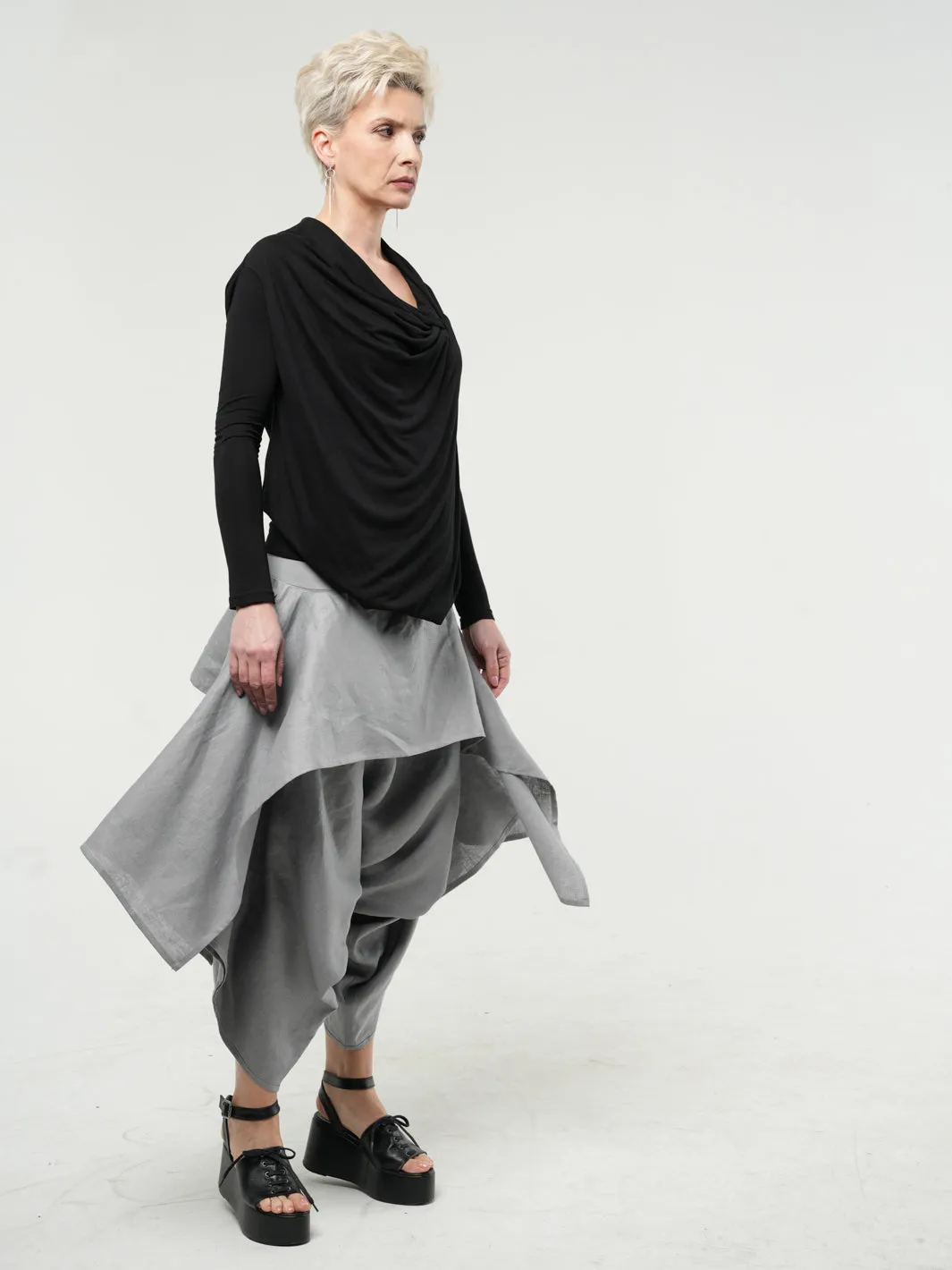 Long Sleeved Draped Top In Black