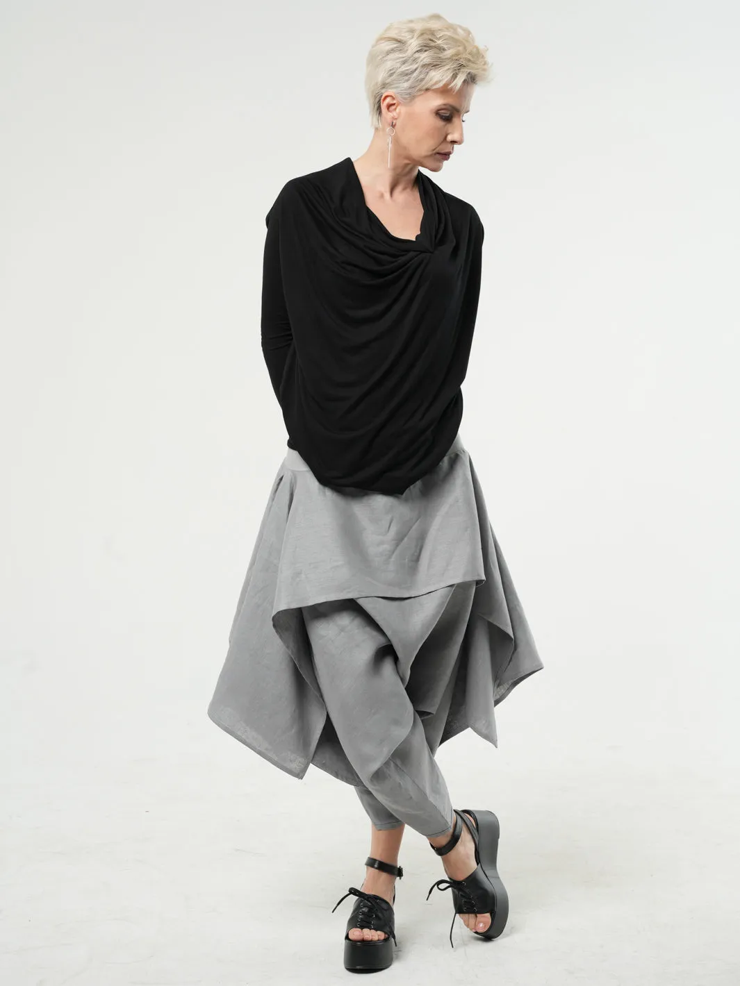 Long Sleeved Draped Top In Black