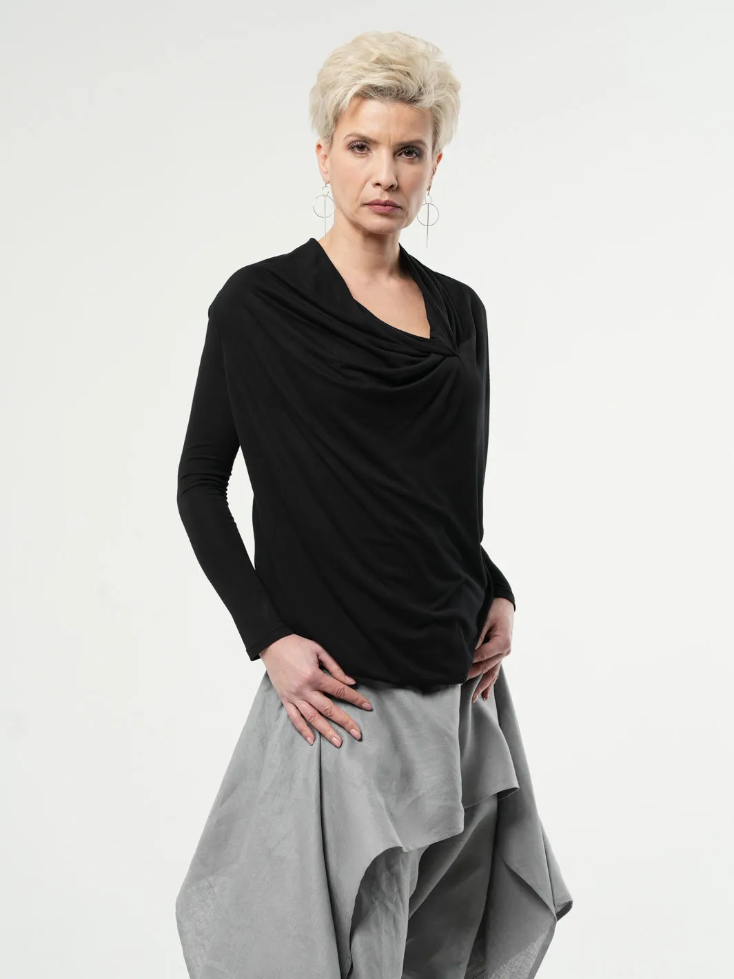 Long Sleeved Draped Top In Black