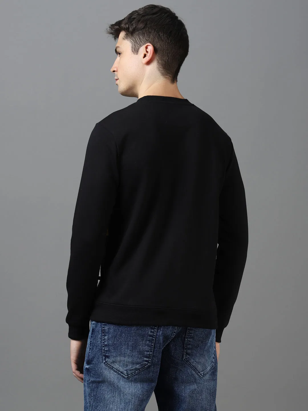 Men's Black Cotton Color Block Round Neck Sweatshirt