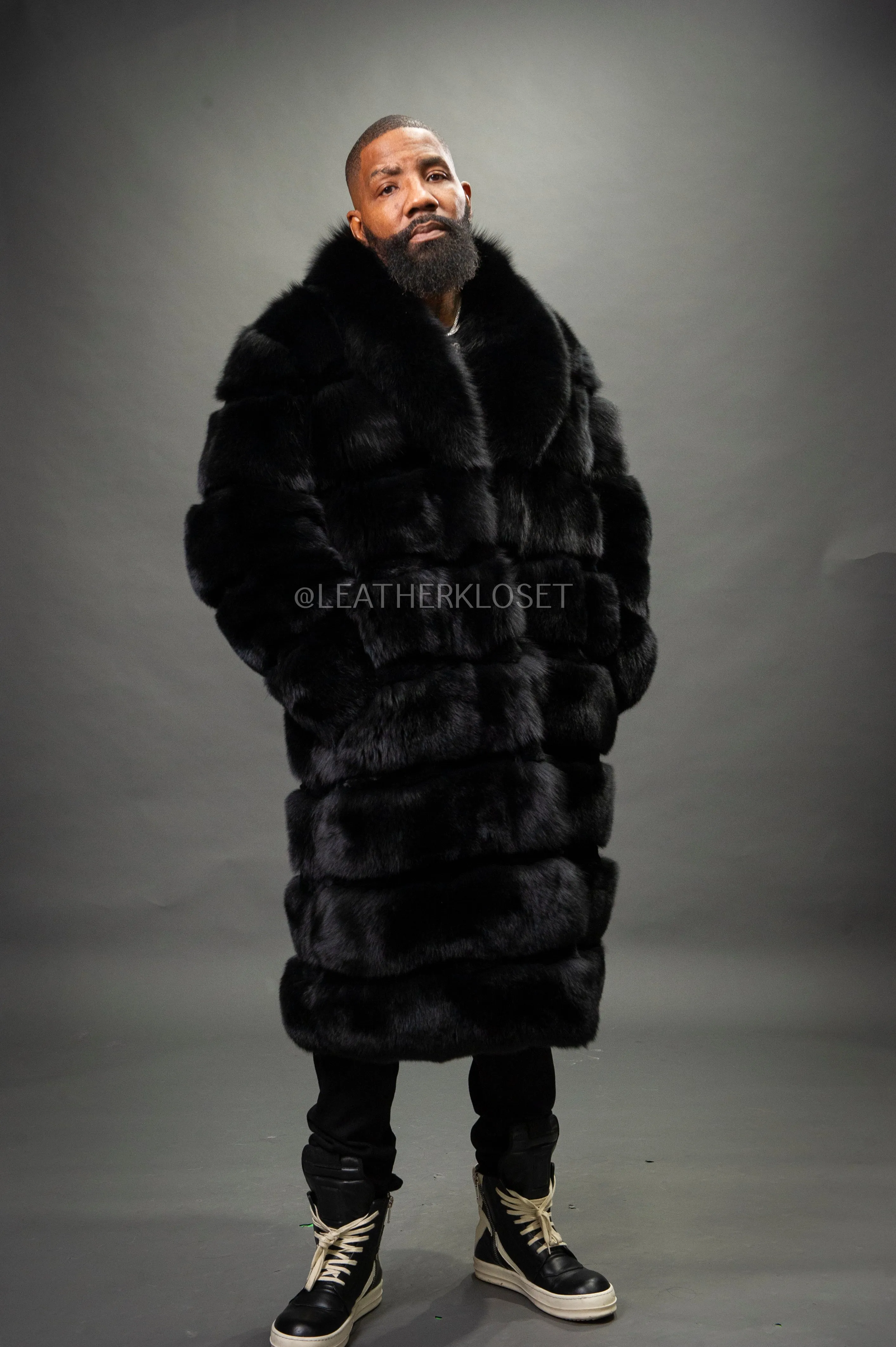 Men's Black Russian Fox Fur Coat