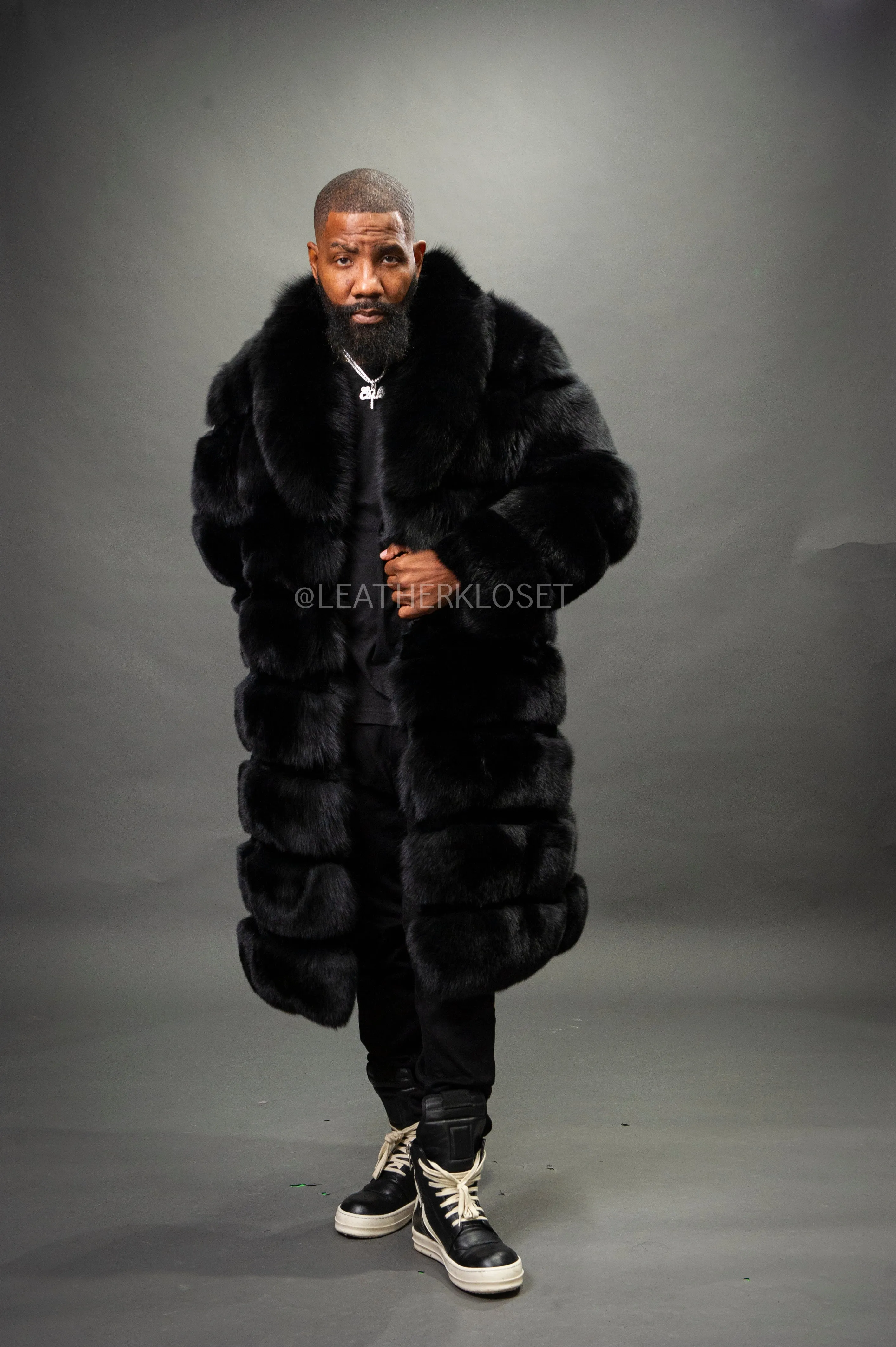 Men's Black Russian Fox Fur Coat