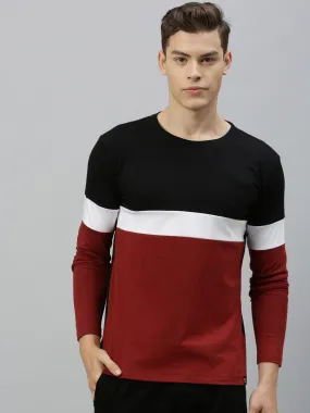 Men's Black, White, Maroon Full Sleeve Round Neck Cotton T-Shirt