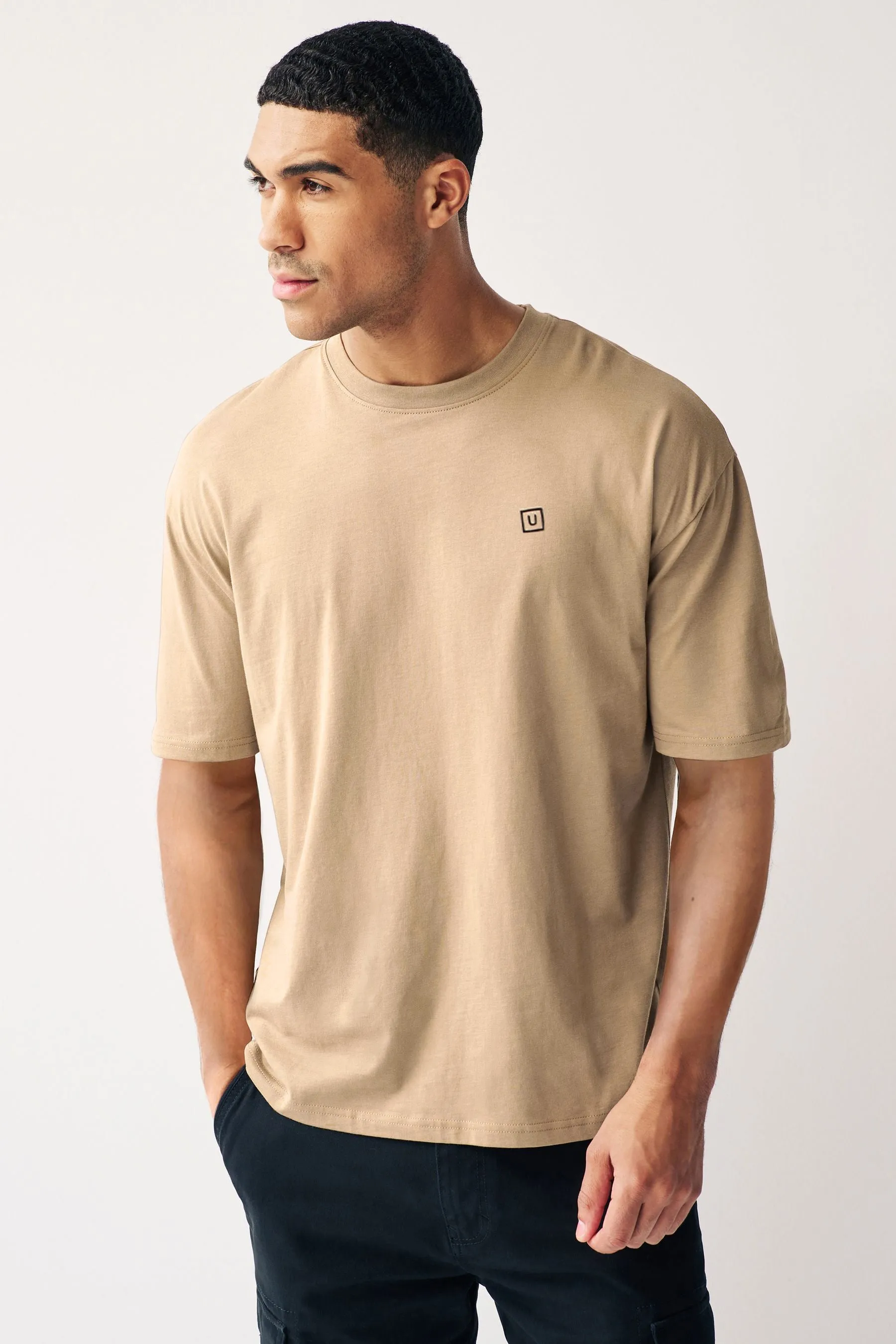 Men's Ginger Brown Solid Round Neck Oversized Half Sleeve Cotton T-Shirt