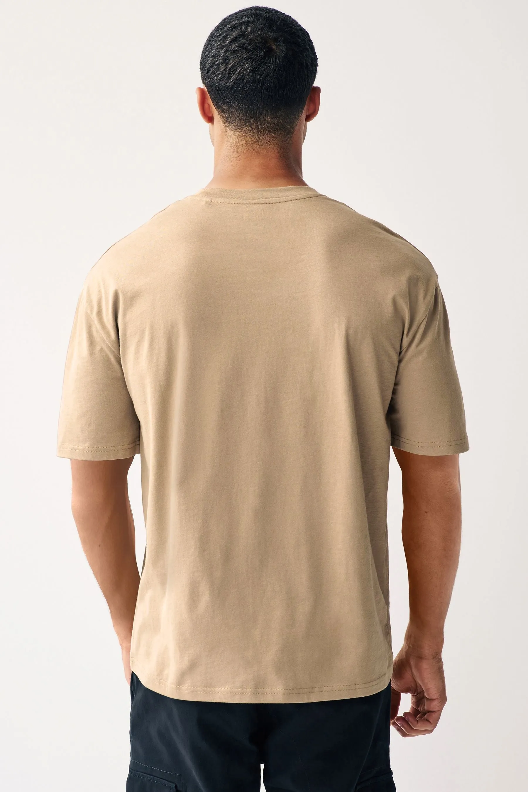 Men's Ginger Brown Solid Round Neck Oversized Half Sleeve Cotton T-Shirt