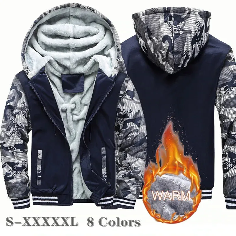 Men's Jacket Winter Camouflage Fleece Thicken Hooded Jackets Male Long Sleeve Coat Casual Zip Up Hoodies Streetwear Men's Coats