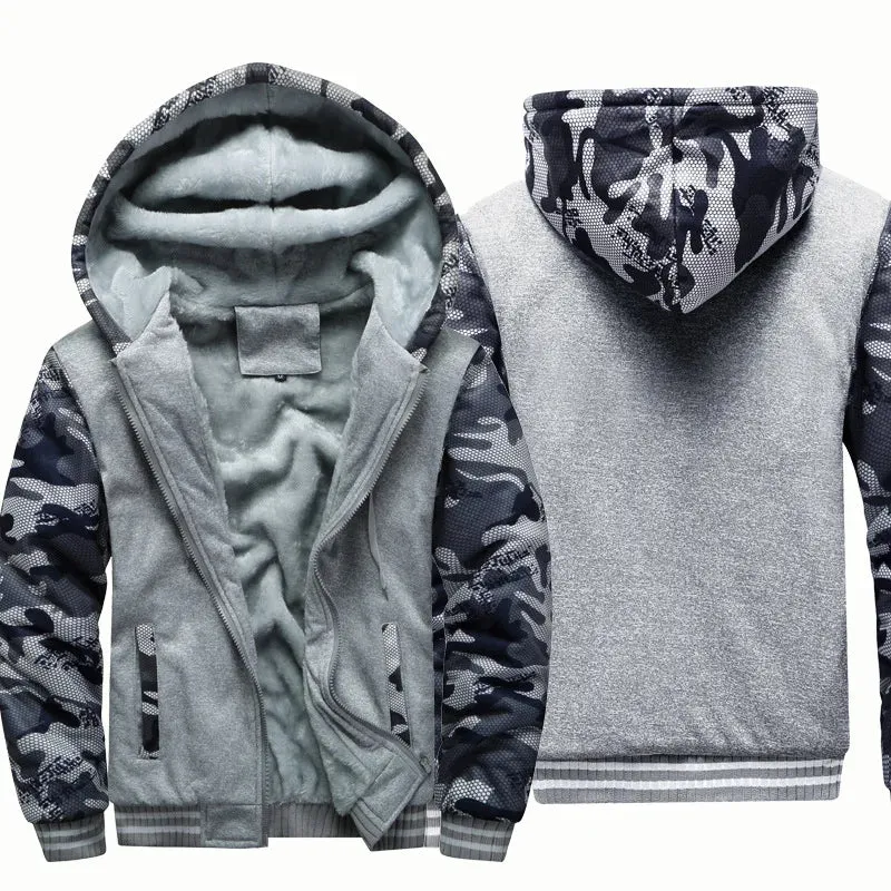 Men's Jacket Winter Camouflage Fleece Thicken Hooded Jackets Male Long Sleeve Coat Casual Zip Up Hoodies Streetwear Men's Coats