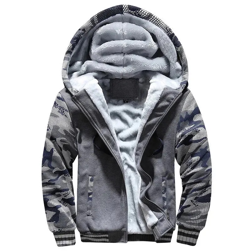 Men's Jacket Winter Camouflage Fleece Thicken Hooded Jackets Male Long Sleeve Coat Casual Zip Up Hoodies Streetwear Men's Coats