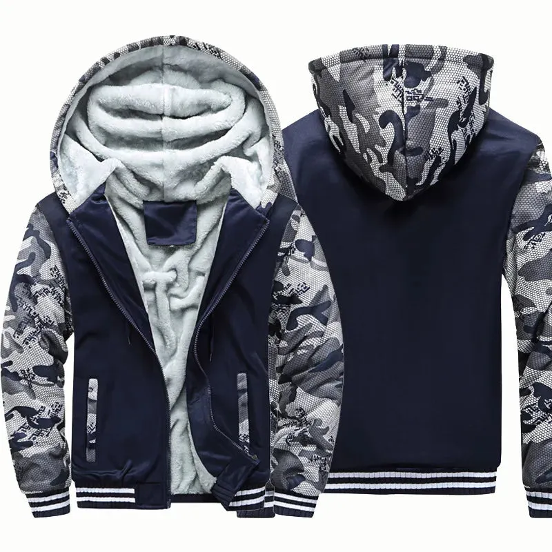 Men's Jacket Winter Camouflage Fleece Thicken Hooded Jackets Male Long Sleeve Coat Casual Zip Up Hoodies Streetwear Men's Coats