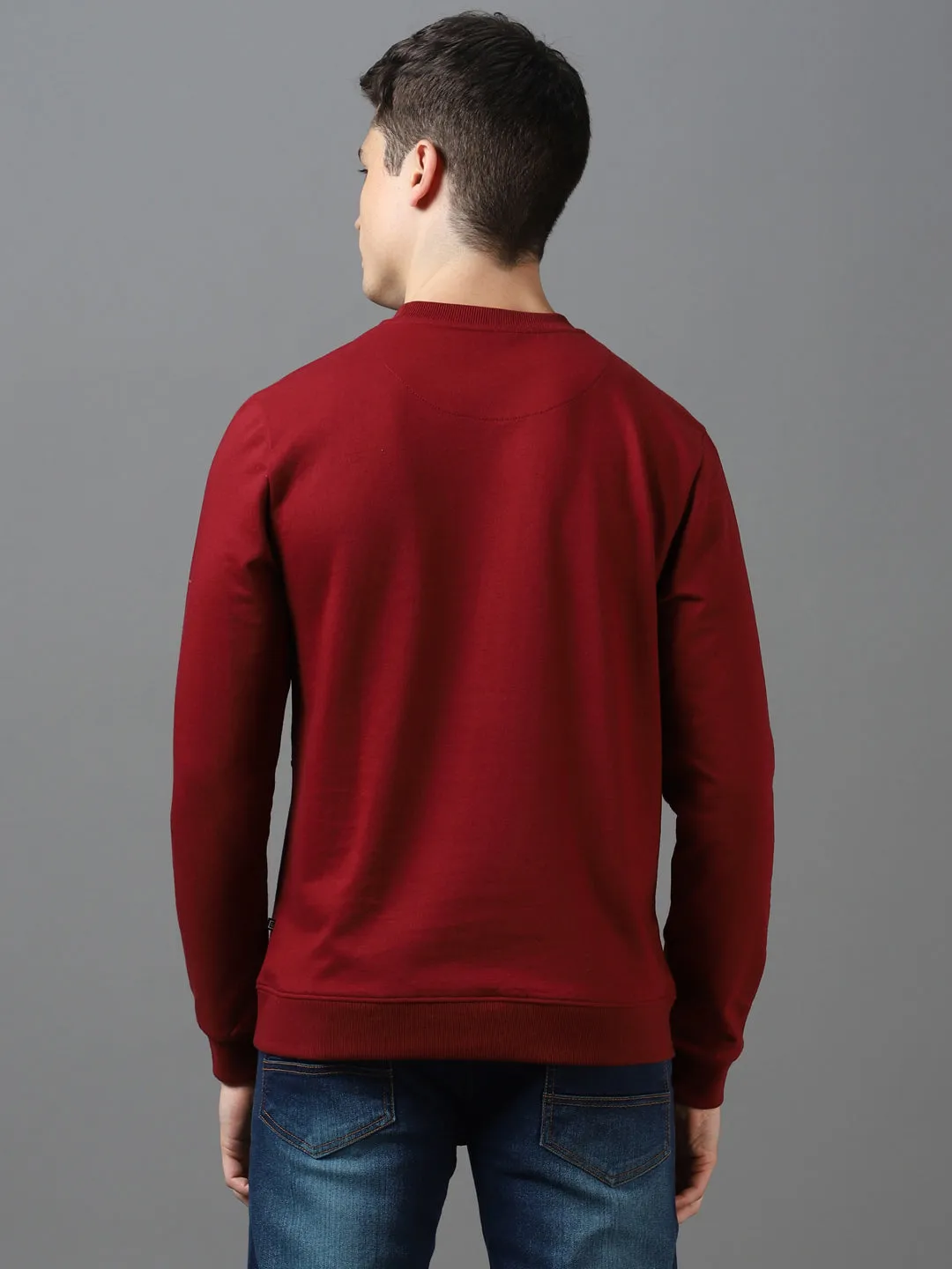 Men's Maroon Cotton Color Block Round Neck Sweatshirt