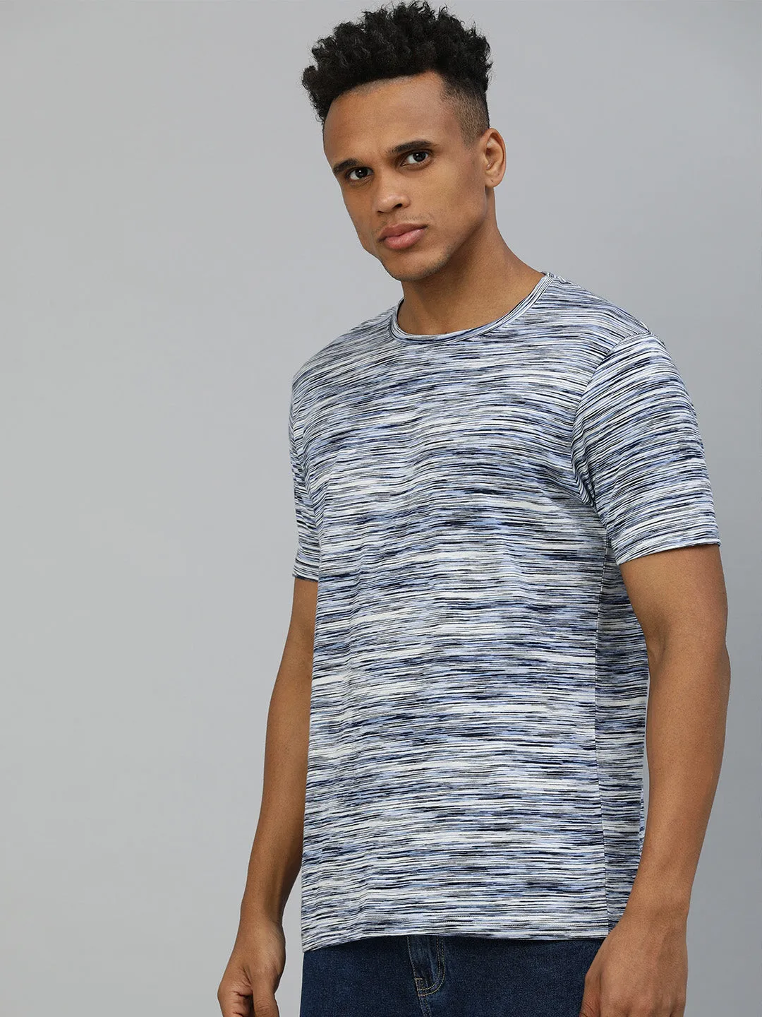 Men's Multi-Coloured Striped Slim Fit Half Sleeve Cotton T-Shirt