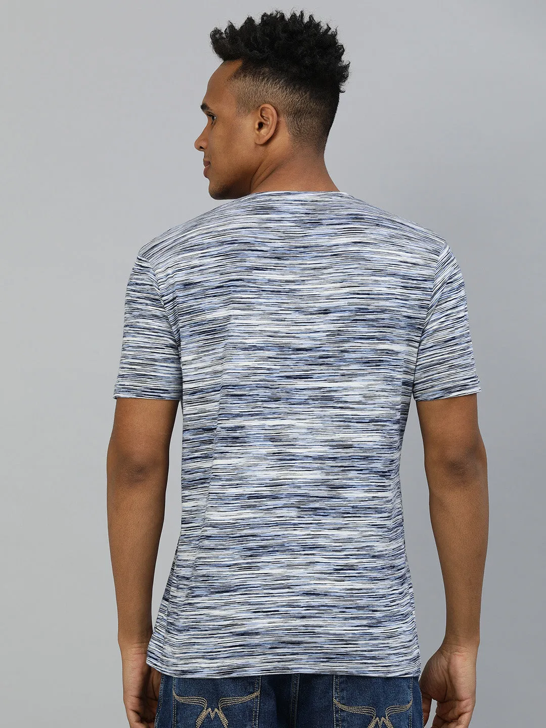 Men's Multi-Coloured Striped Slim Fit Half Sleeve Cotton T-Shirt