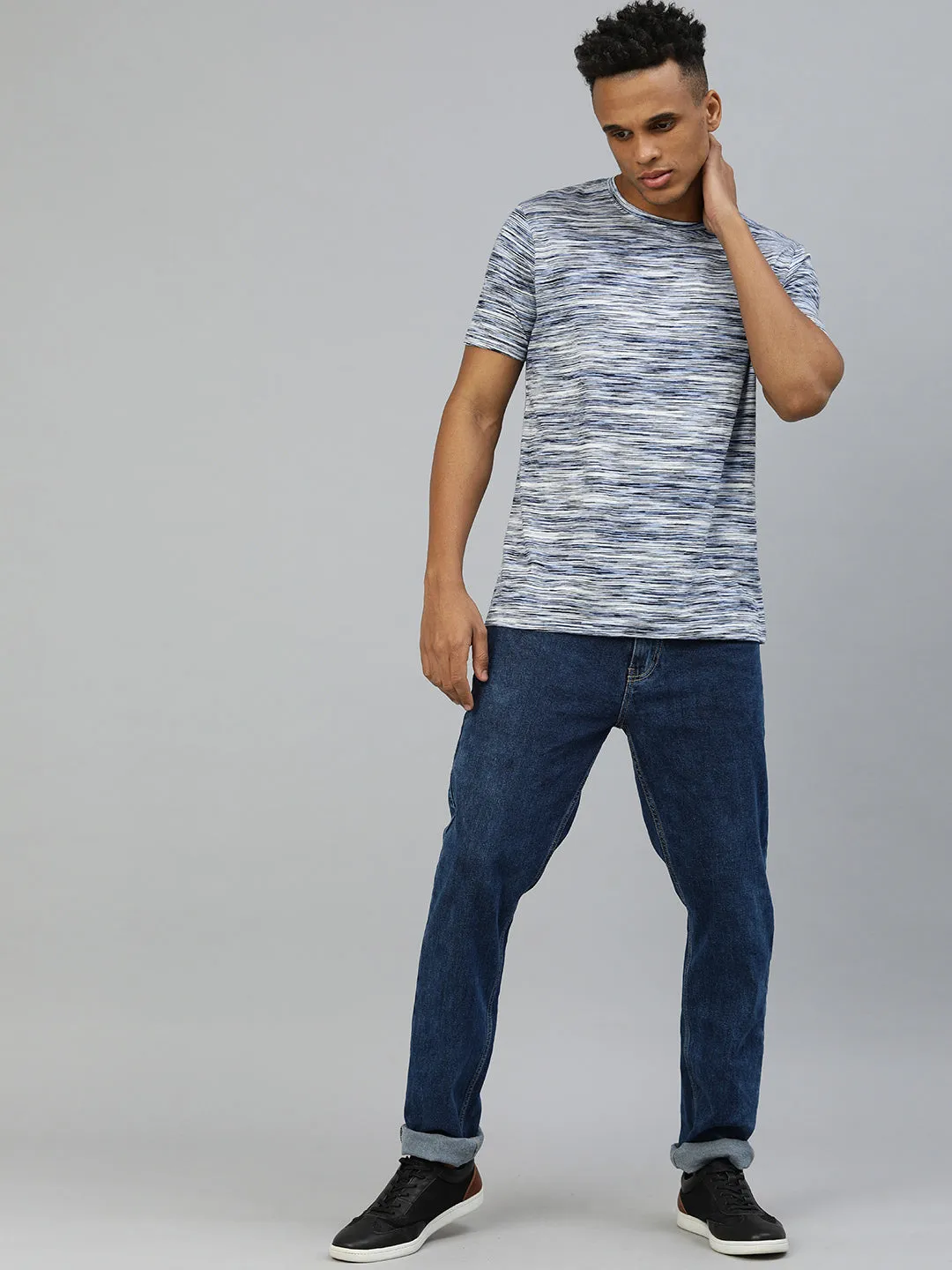 Men's Multi-Coloured Striped Slim Fit Half Sleeve Cotton T-Shirt