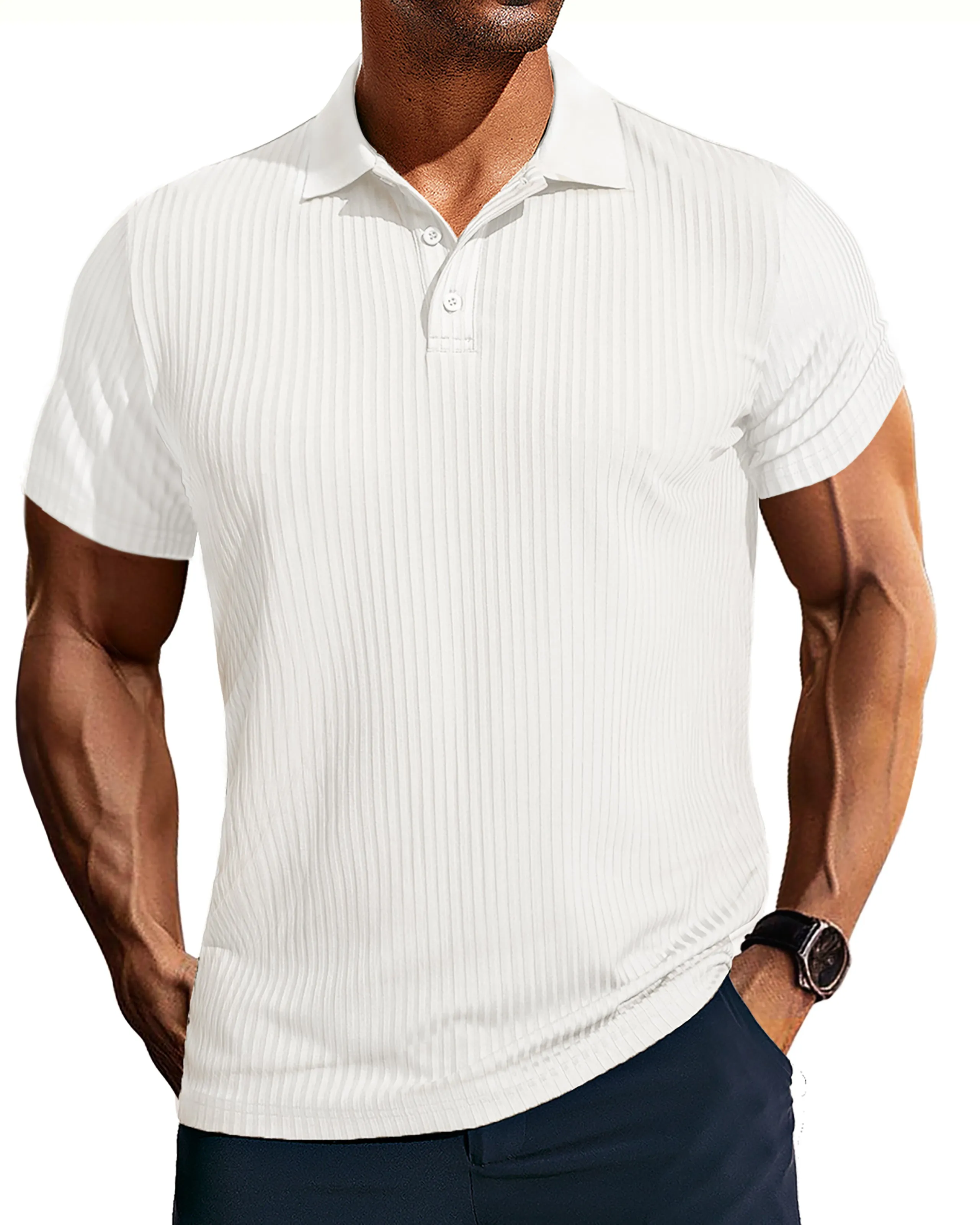 Mens Polo Shirts Textured Knit Short Sleeve Stretchy Golf Shirts