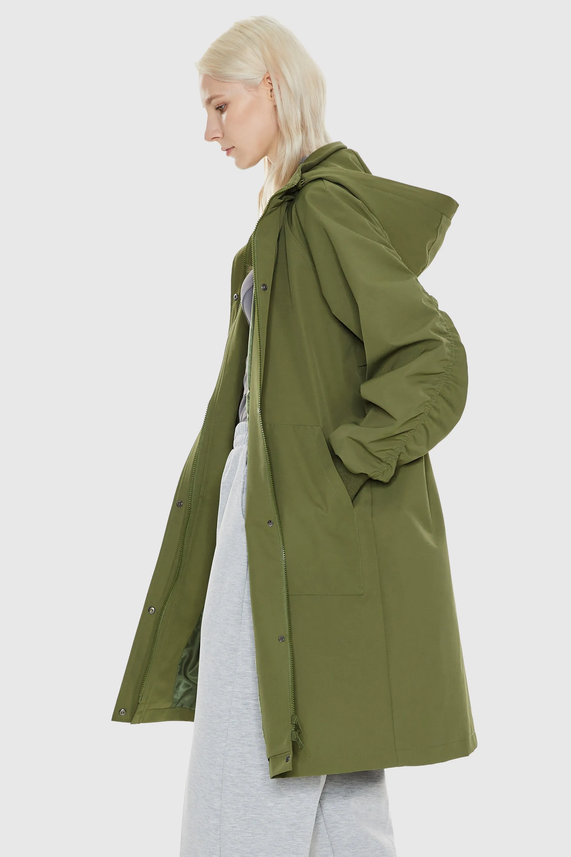 Mid-Length Hooded Belted Trench Coat