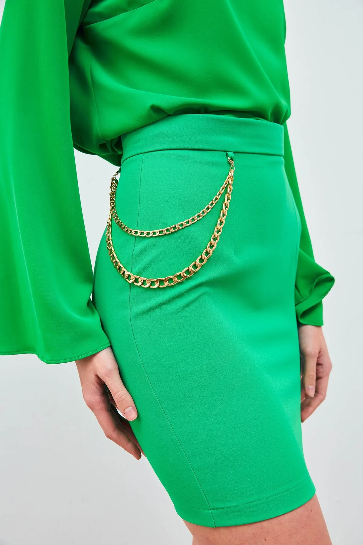 Mini Skirt with Chain Accessories - GREEN