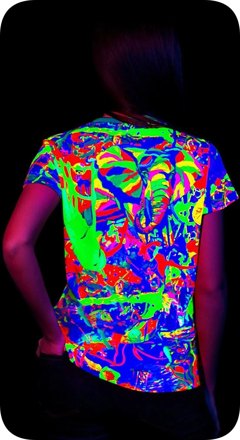 Neon Women T-Shirt in UV Fluorescent Elegant Elephant