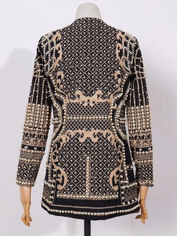 New Beaded Geometric Long Sleeves V-Neck Vintage Ladies Outwear fashion Overcoats