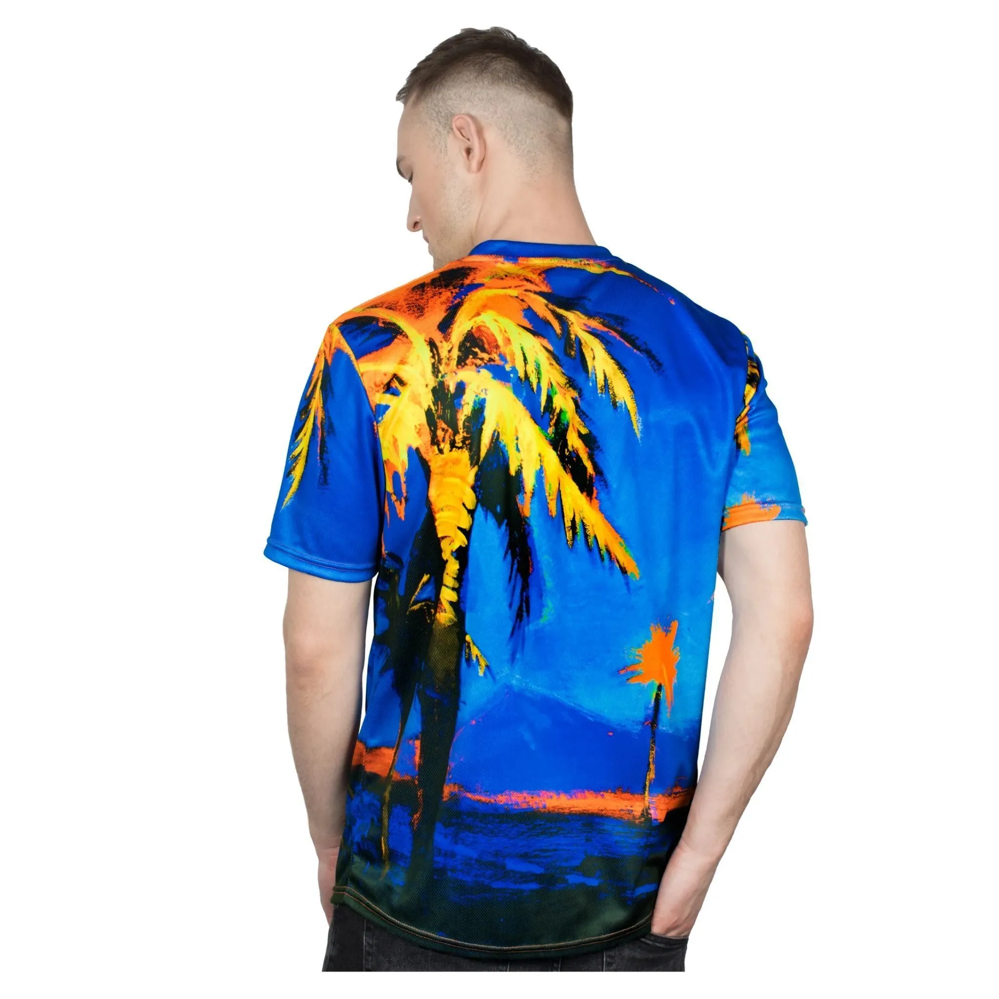 Palms Print T-Shirts Neon Glow in UV Fluorescent Hawaii Palm