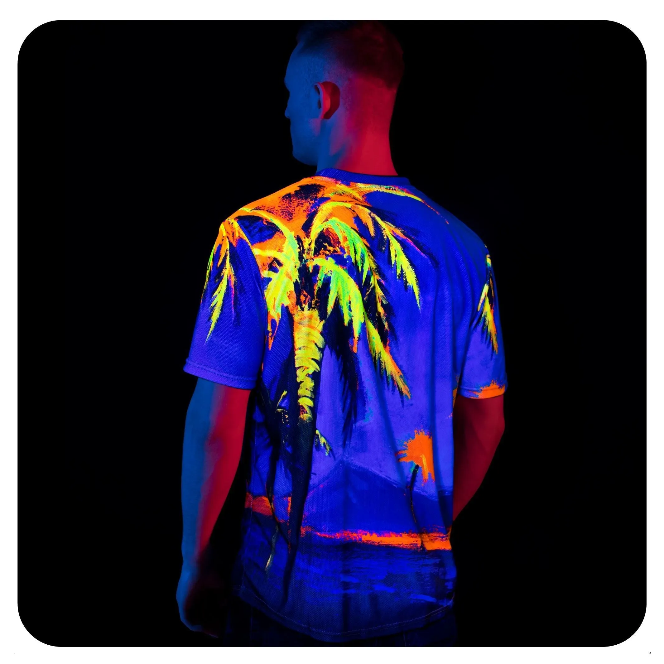 Palms Print T-Shirts Neon Glow in UV Fluorescent Hawaii Palm