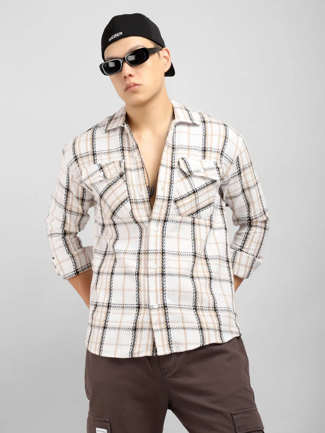 Plaiditude Beige Checked Shirts