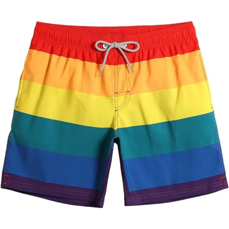 Rainbow Striped Patterned Swim Shorts