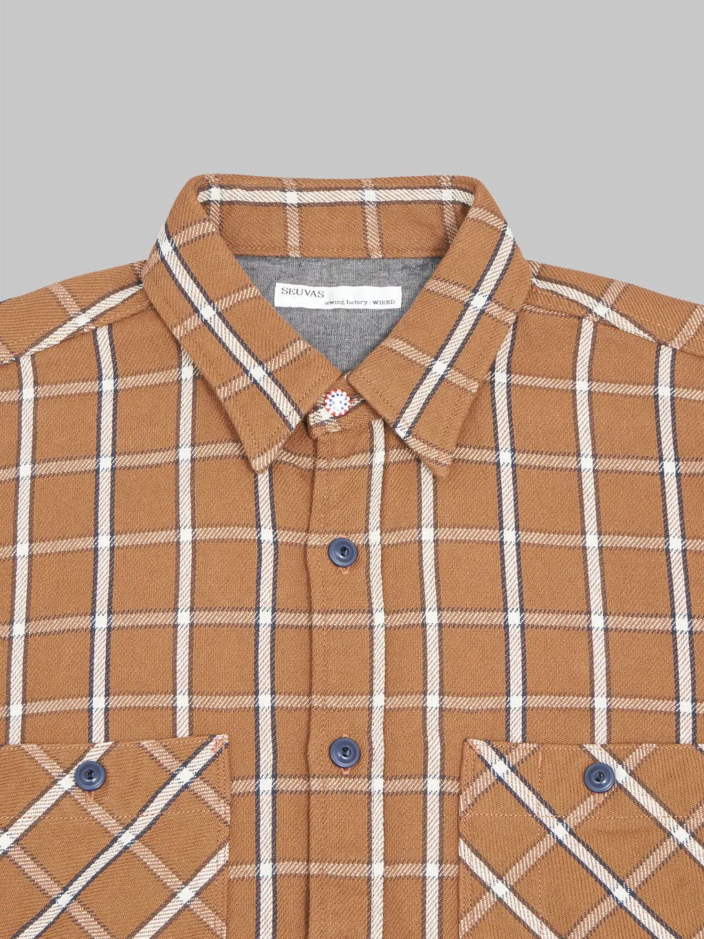 Seuvas Twill Work Flannel Shirt Amakusa Button Mocha