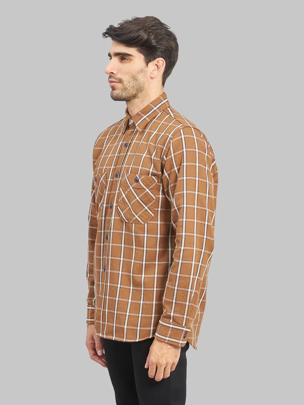 Seuvas Twill Work Flannel Shirt Amakusa Button Mocha