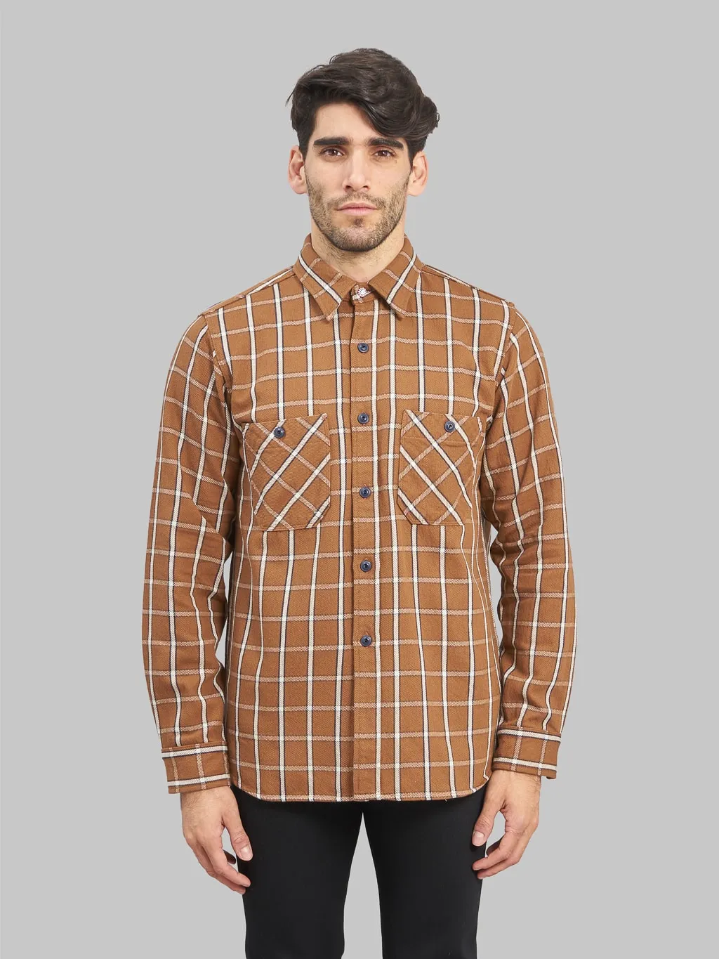 Seuvas Twill Work Flannel Shirt Amakusa Button Mocha